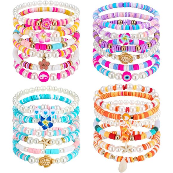 24 Pcs Bohemia Hawaiian Plumeria Beaded Friendship Bracelets for Women - Picture 1 of 4
